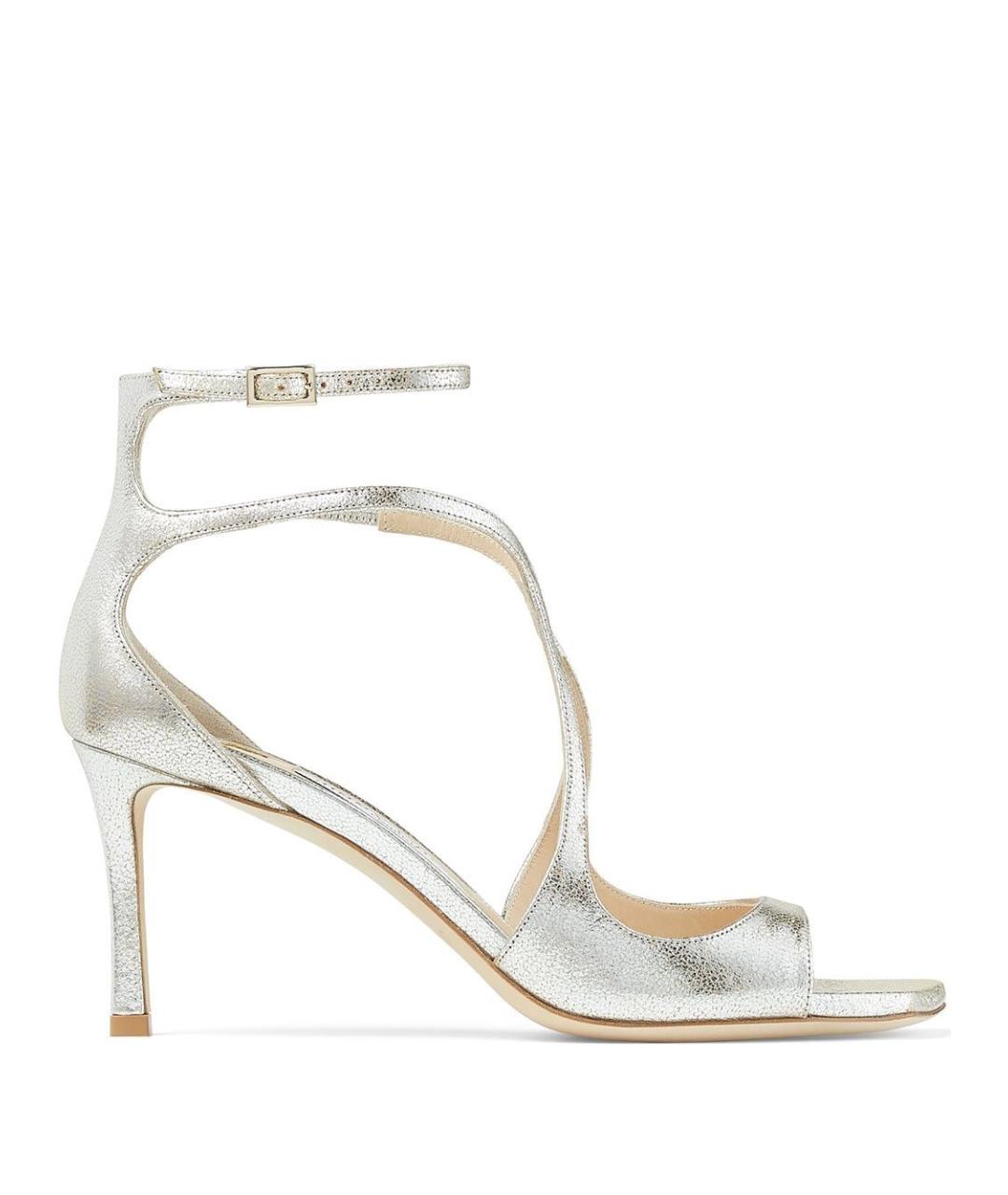 JIMMY CHOO Серебряные кожаные босоножки, фото 1