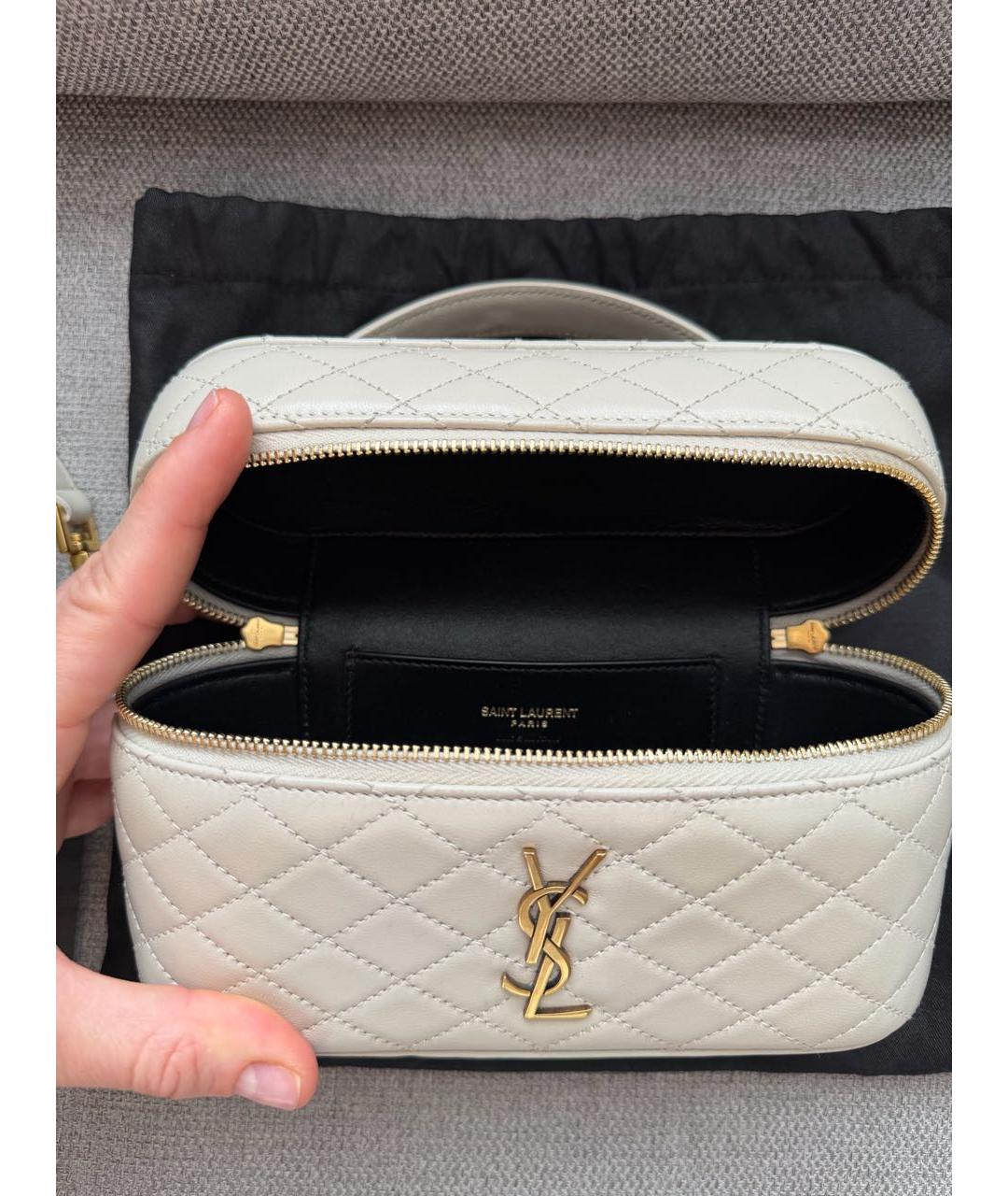 SAINT LAURENT Бежевая кожаная сумка с короткими ручками, фото 3