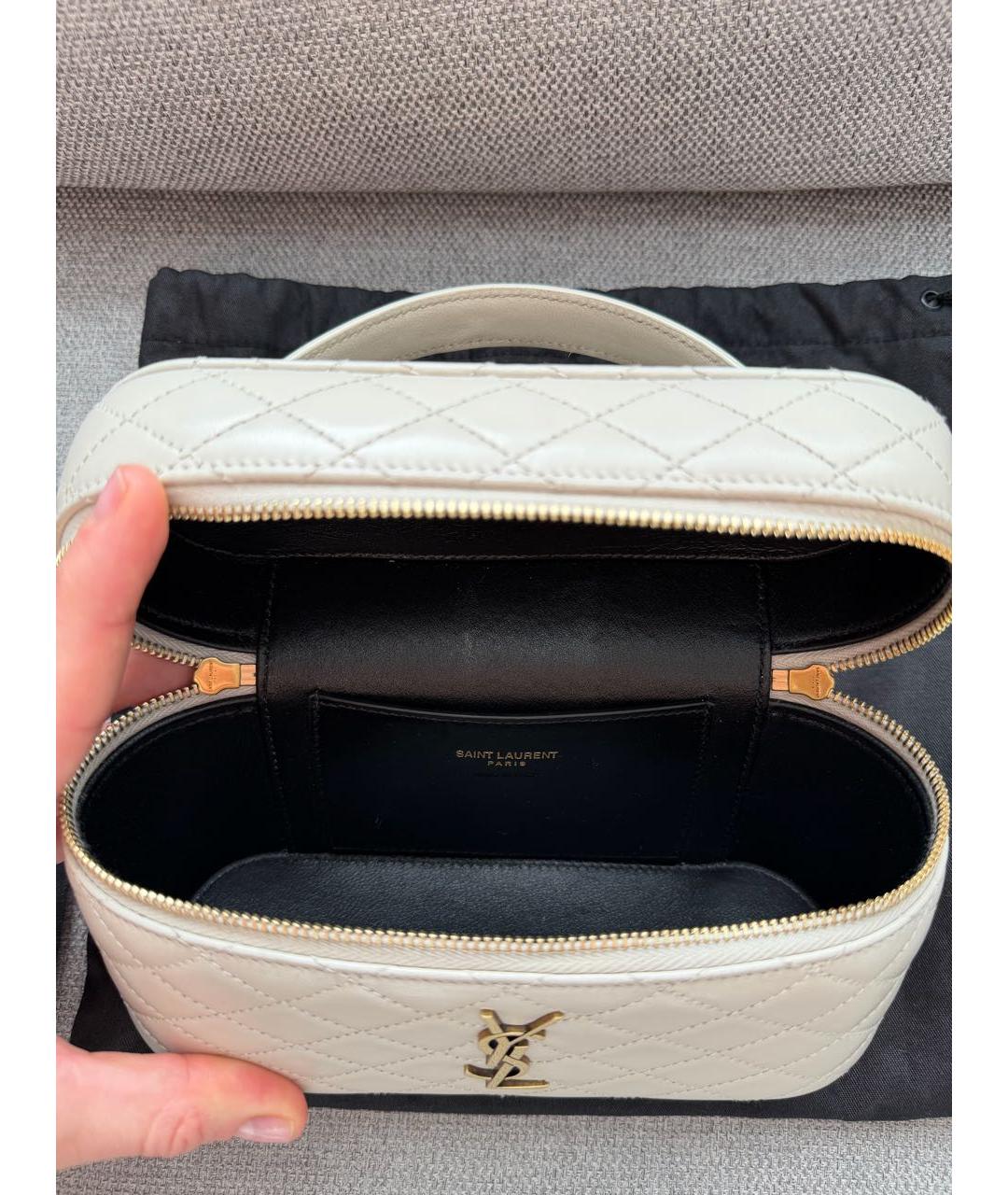 SAINT LAURENT Бежевая кожаная сумка с короткими ручками, фото 5