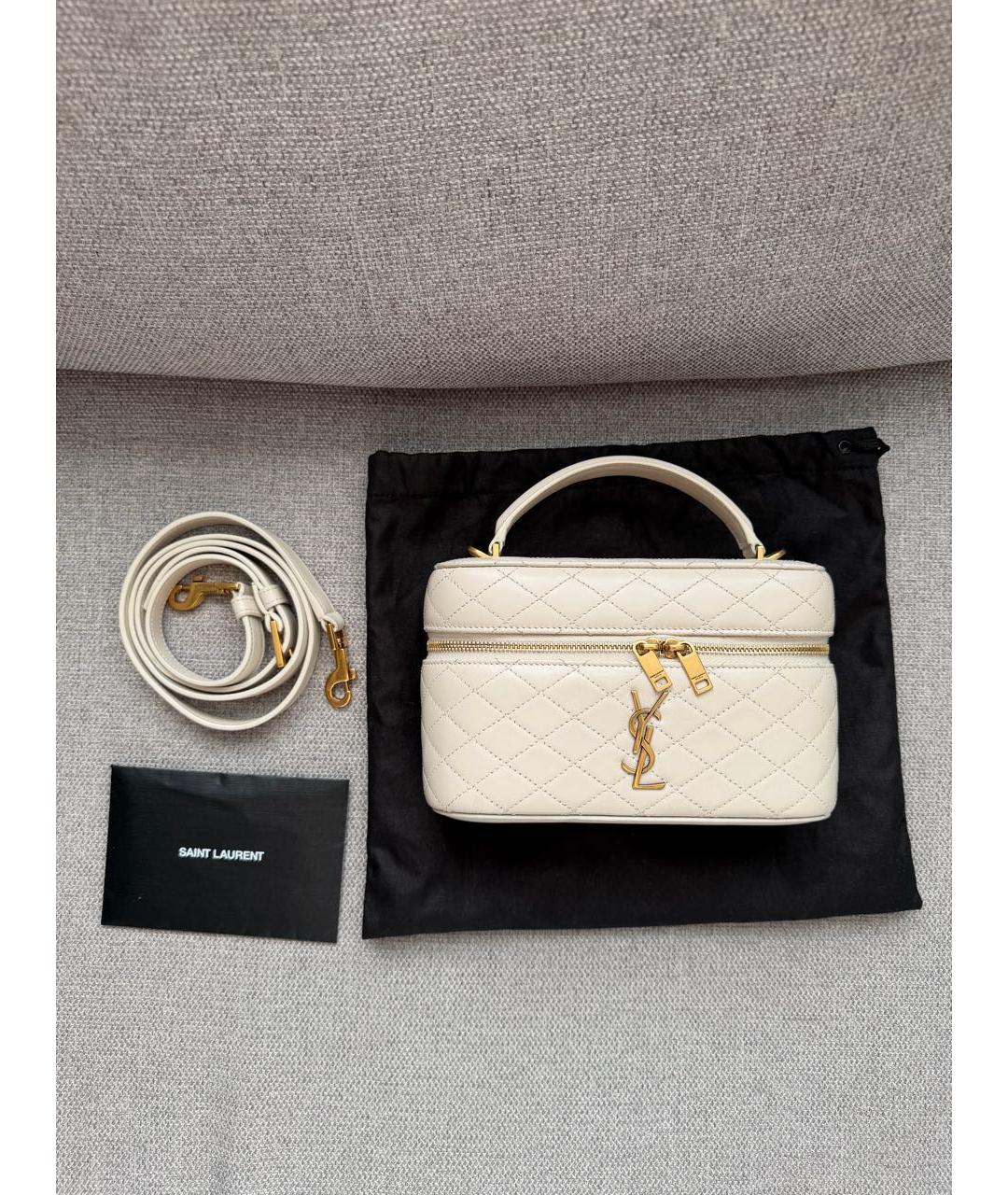 SAINT LAURENT Бежевая кожаная сумка с короткими ручками, фото 2