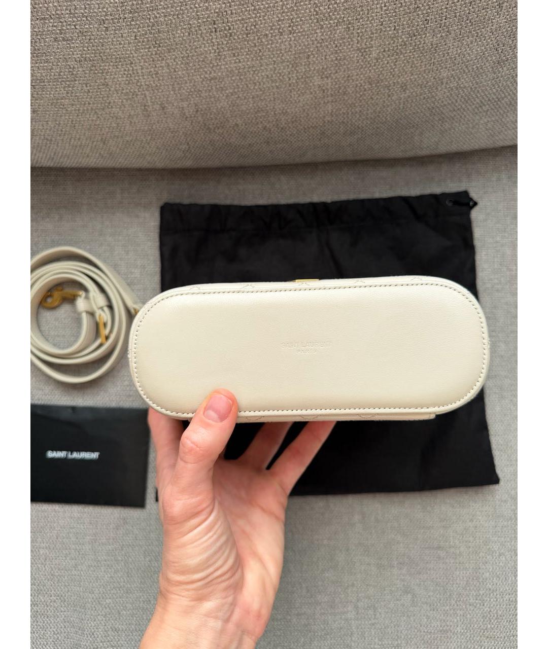 SAINT LAURENT Бежевая кожаная сумка с короткими ручками, фото 7
