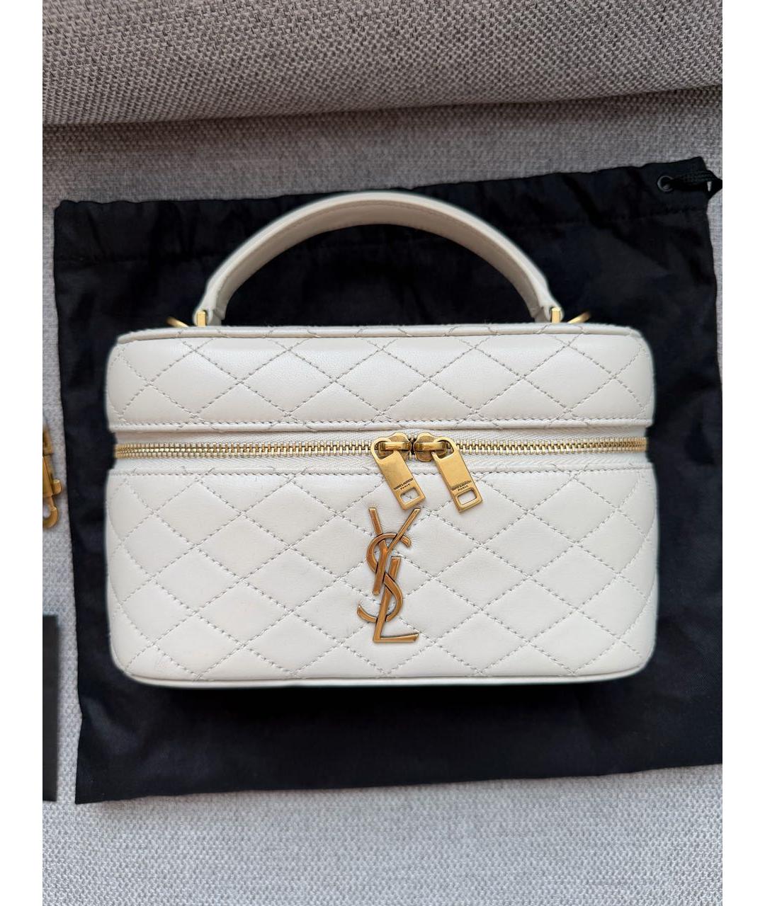 SAINT LAURENT Бежевая кожаная сумка с короткими ручками, фото 8