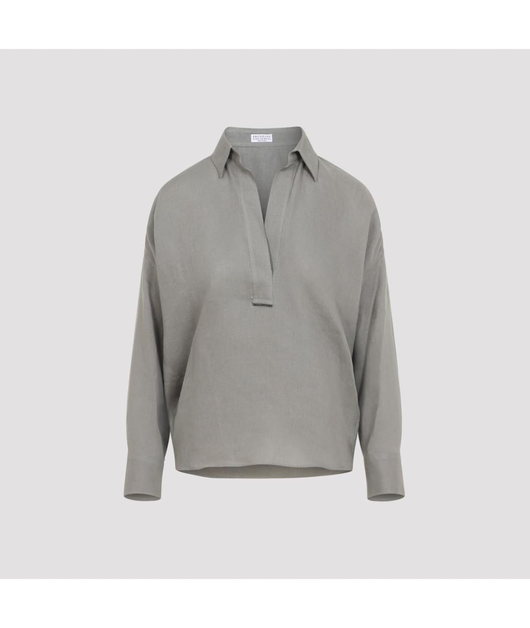 BRUNELLO CUCINELLI Хаки льняная блузы, фото 2