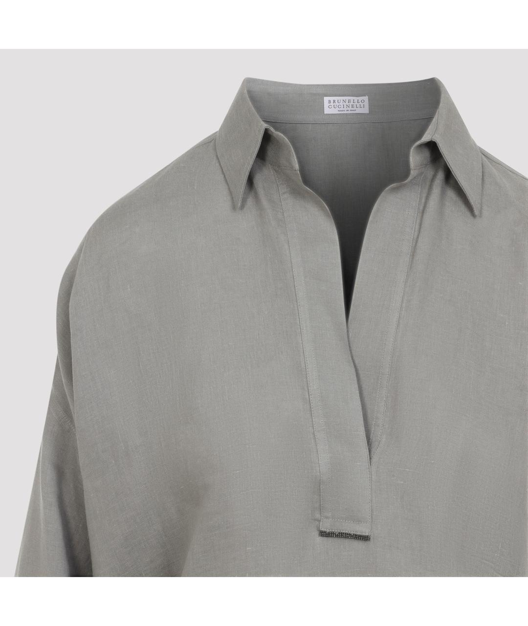 BRUNELLO CUCINELLI Хаки льняная блузы, фото 4