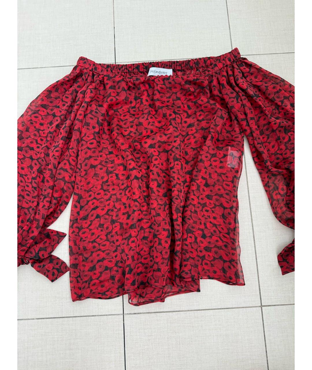 SAINT LAURENT Бордовая шелковая блузы, фото 5