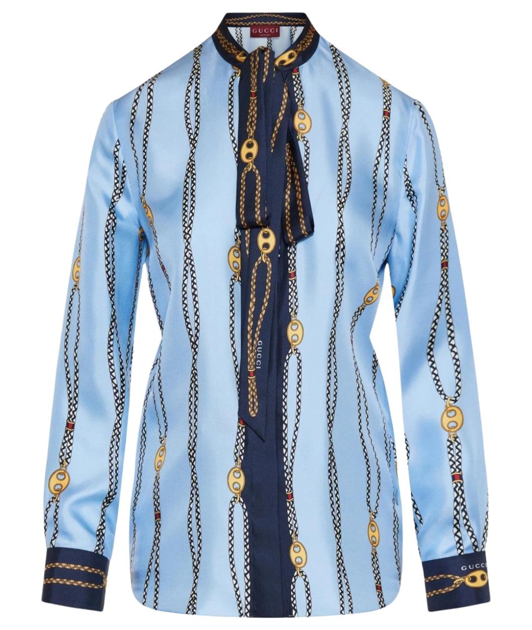 GUCCI Синяя шелковая рубашка, фото 1