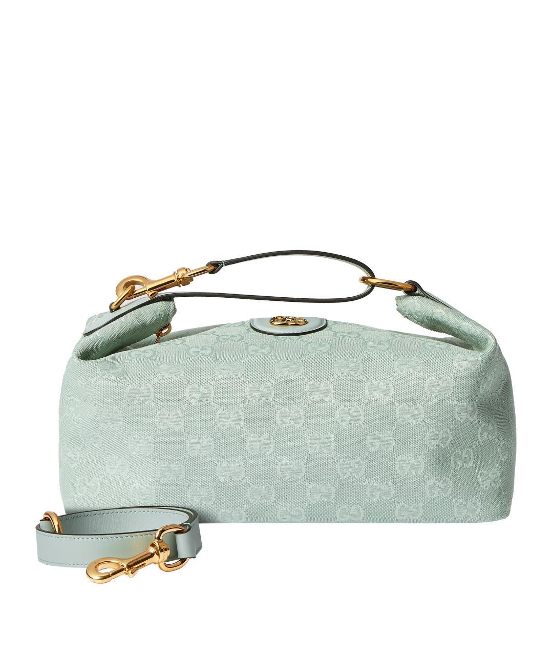GUCCI Голубая тканевая сумка с короткими ручками, фото 3
