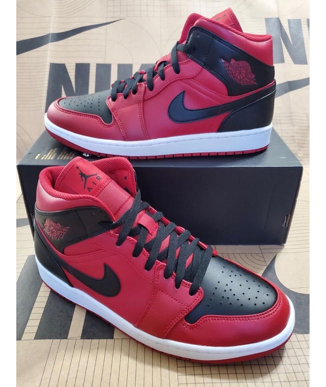 JORDAN Красные кожаные высокие кроссовки / кеды, фото 2