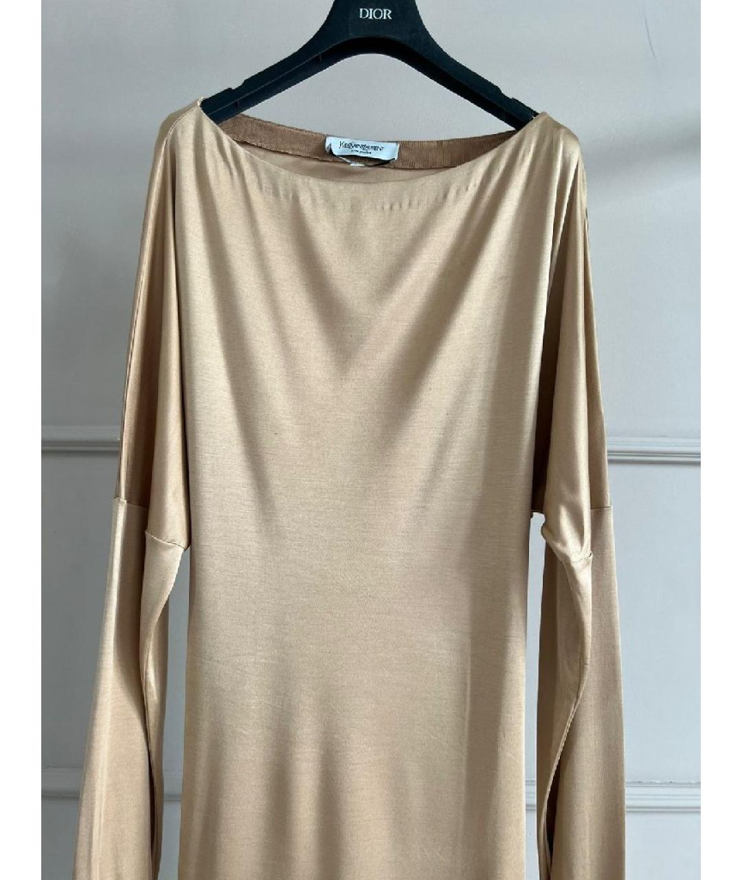 SAINT LAURENT Золотое шелковое повседневное платье, фото 3