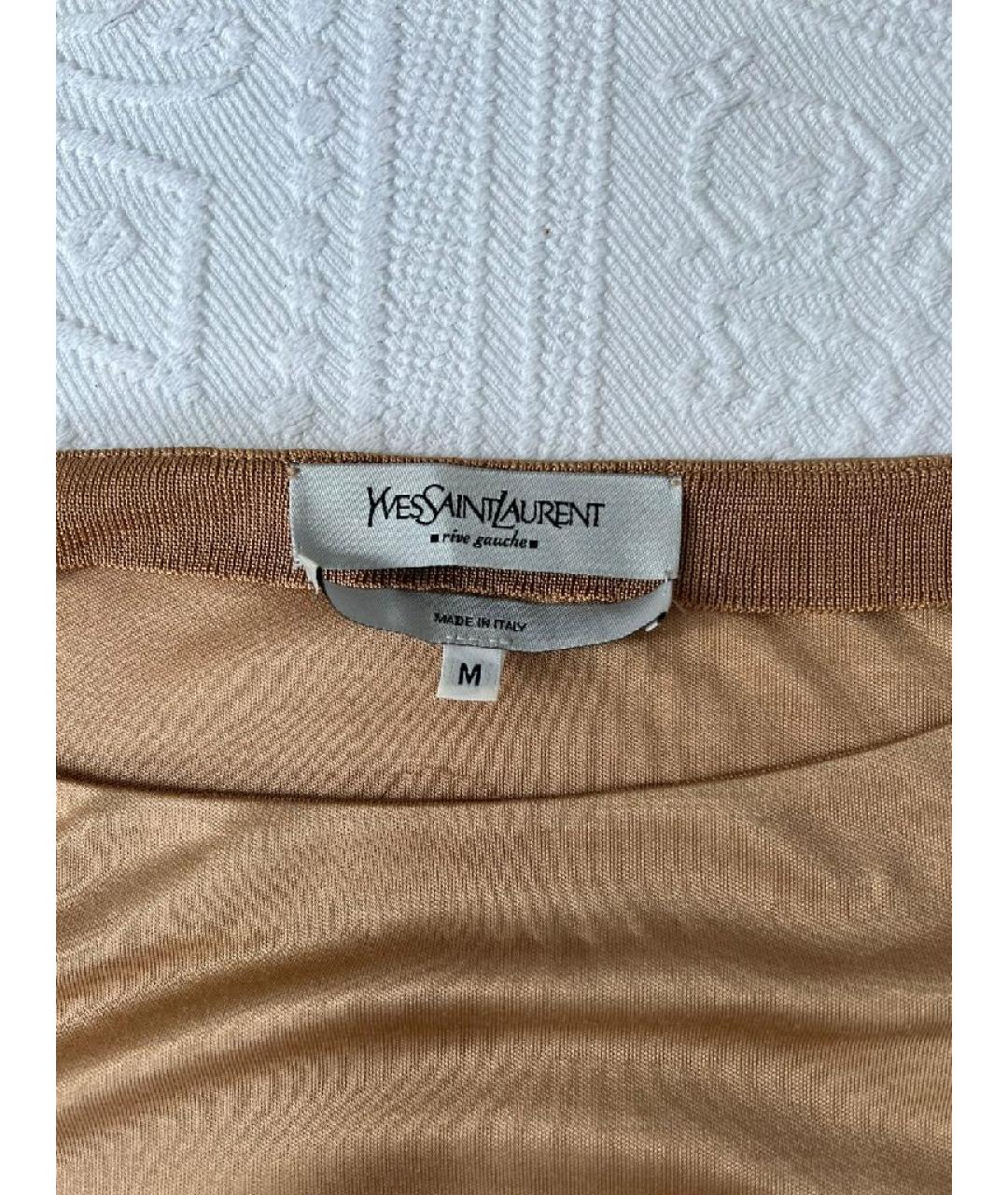 SAINT LAURENT Золотое шелковое повседневное платье, фото 5