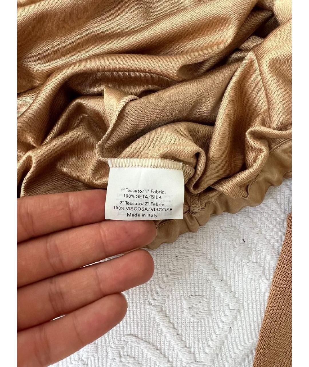 SAINT LAURENT Золотое шелковое повседневное платье, фото 6