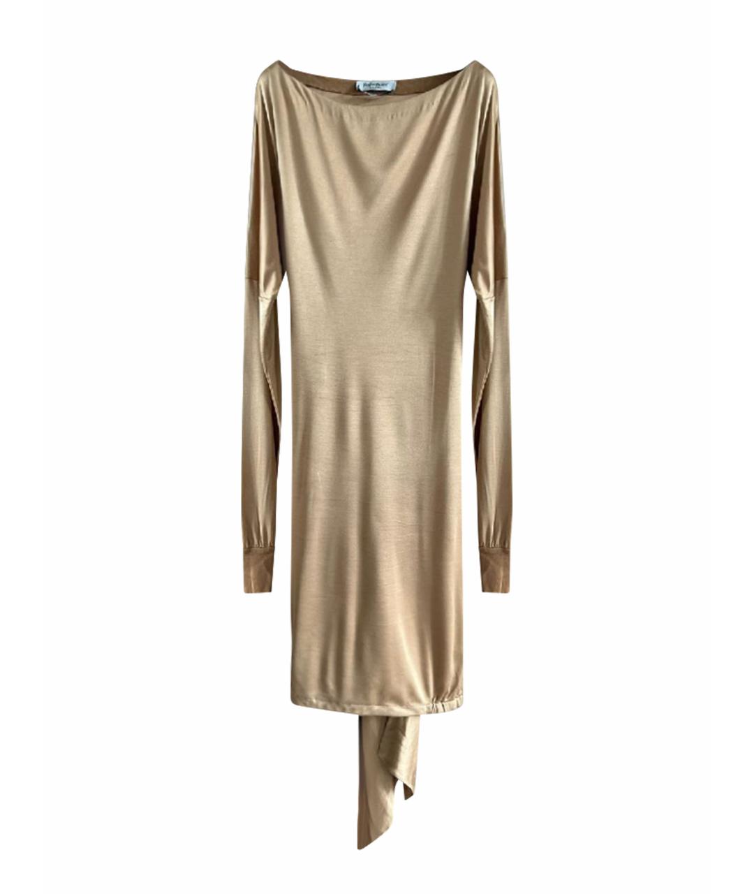 SAINT LAURENT Золотое шелковое повседневное платье, фото 1