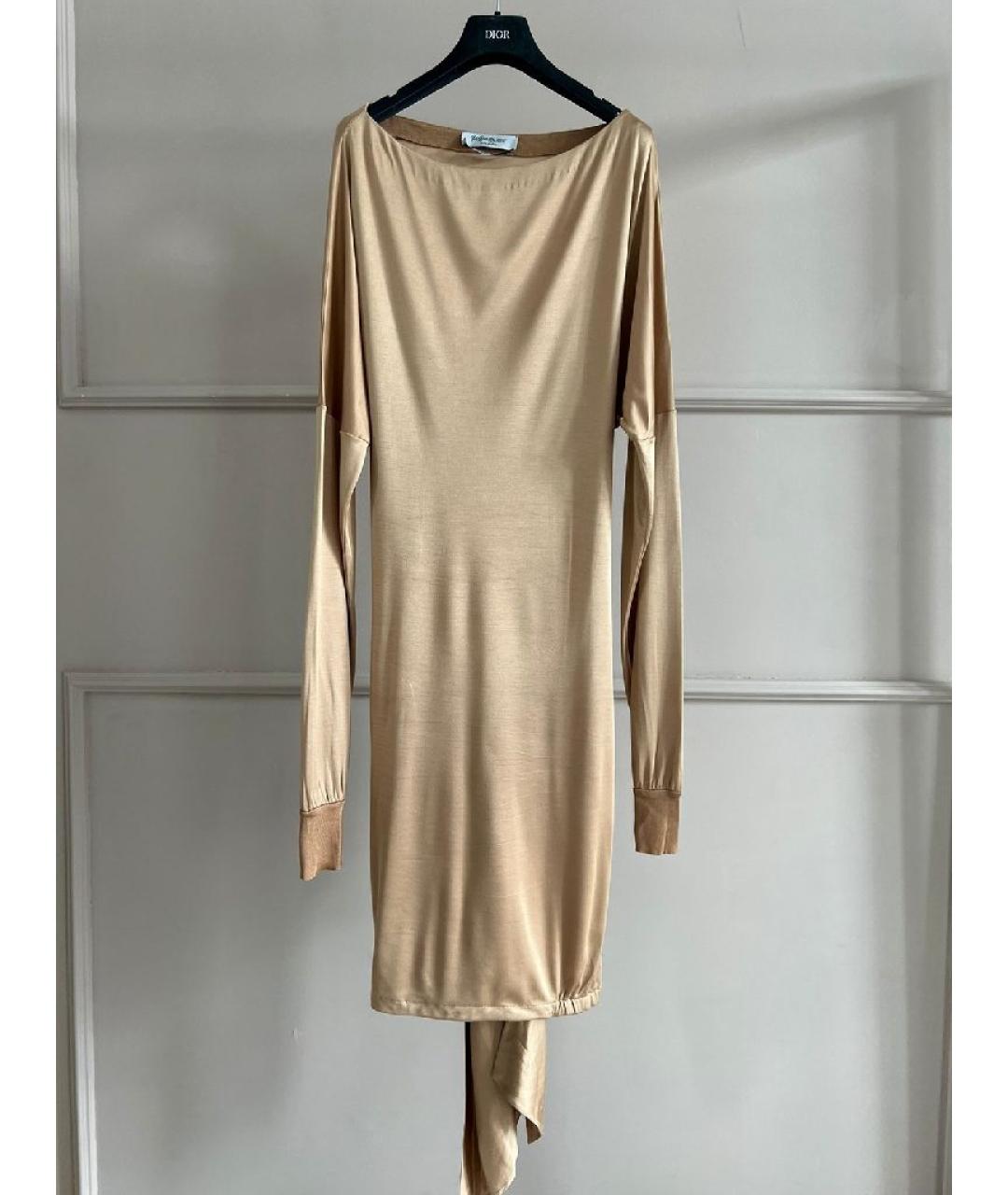 SAINT LAURENT Золотое шелковое повседневное платье, фото 7
