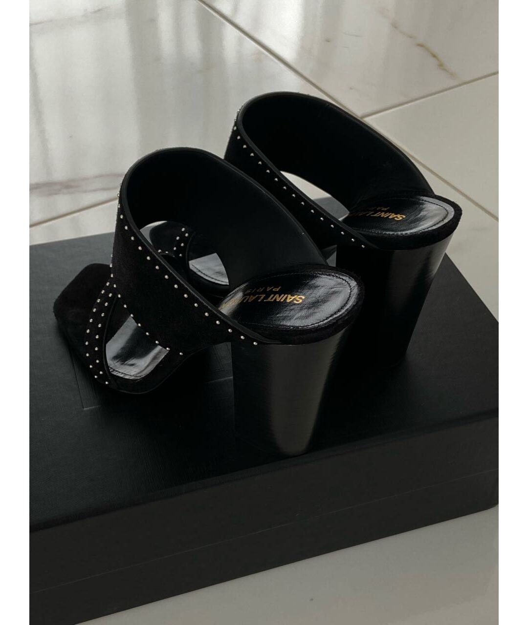 SAINT LAURENT Черные замшевые мюли, фото 3
