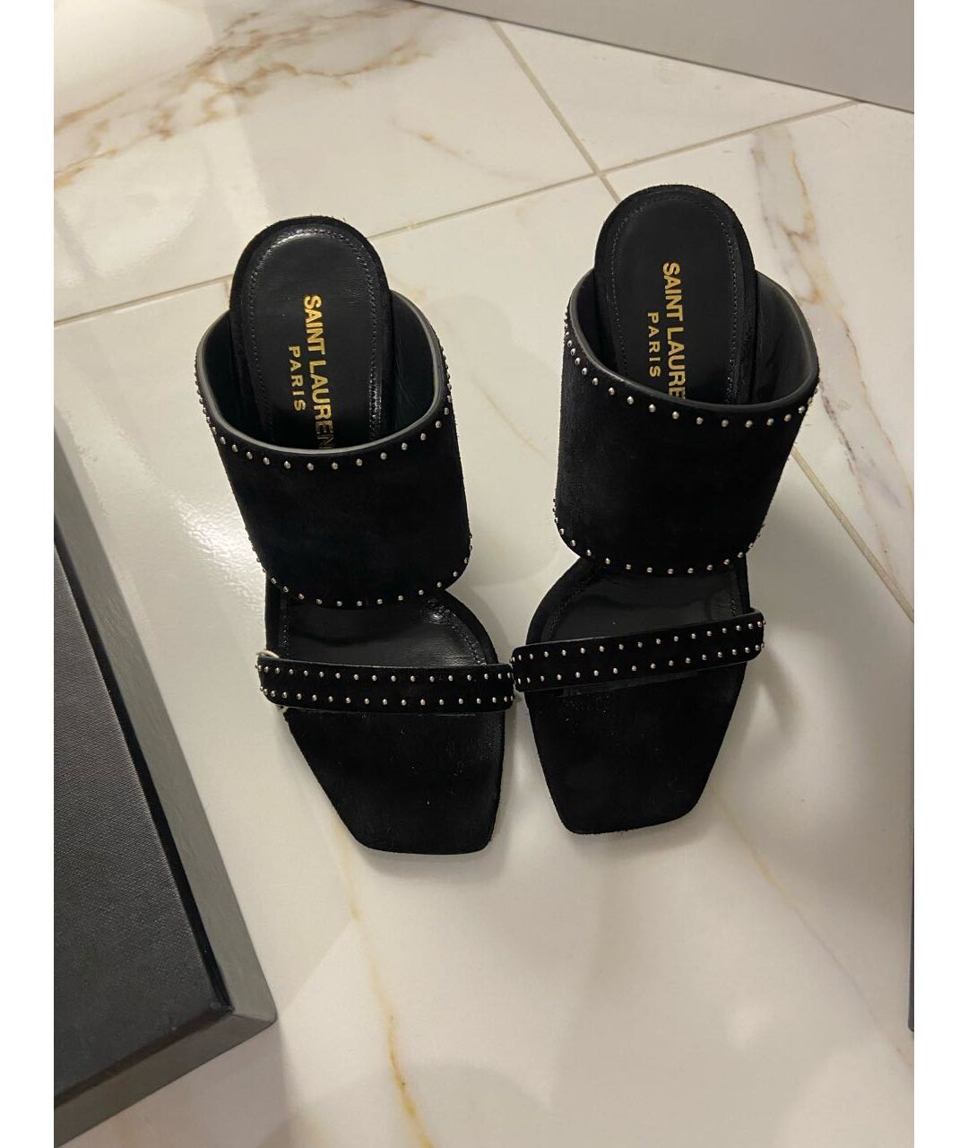 SAINT LAURENT Черные замшевые мюли, фото 2