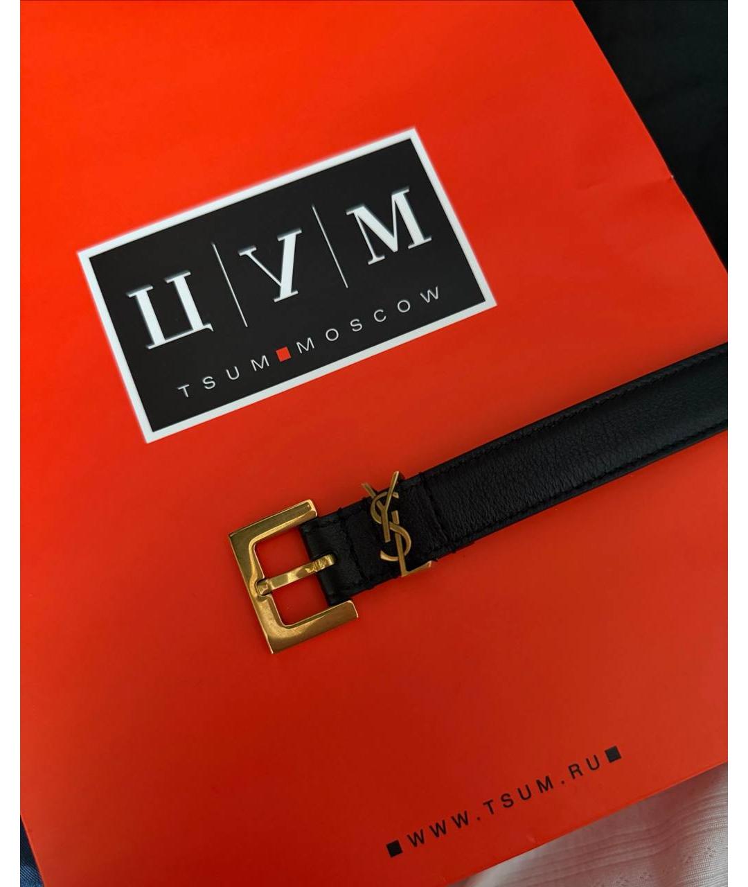 SAINT LAURENT Черный кожаный ремень, фото 3