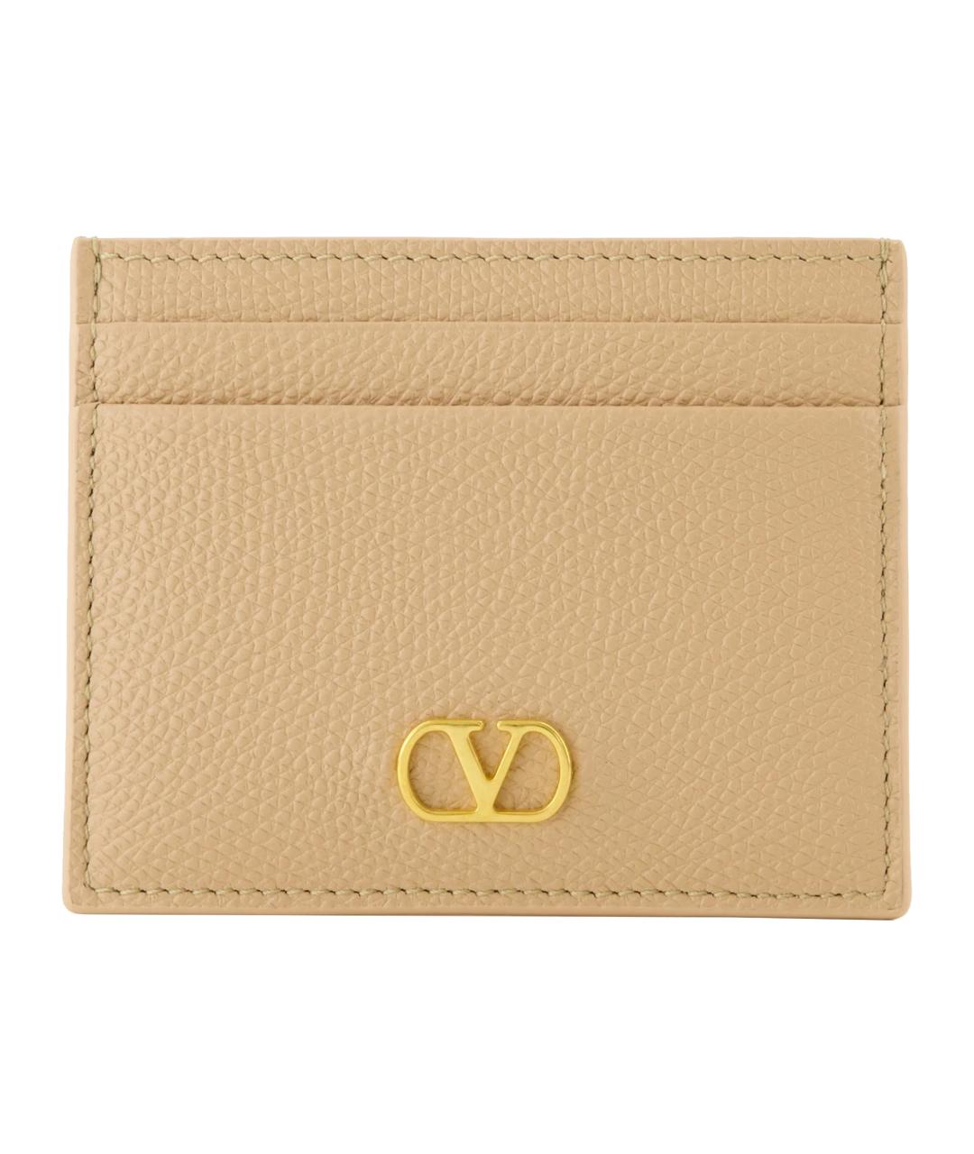VALENTINO Бежевый кожаный кардхолдер, фото 1