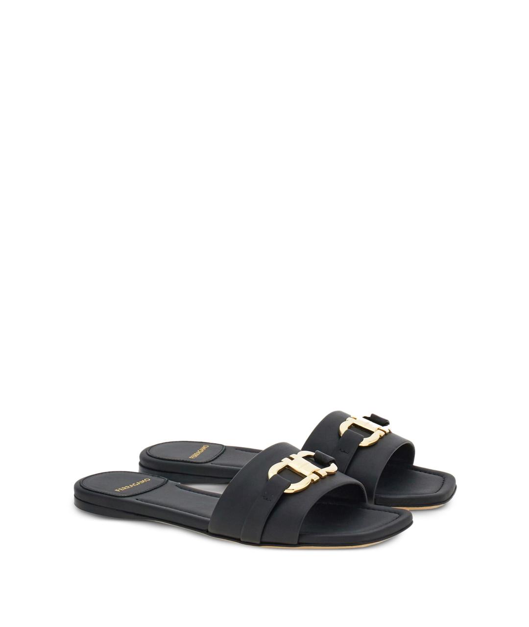 FERRAGAMO Черные кожаные шлепанцы, фото 2