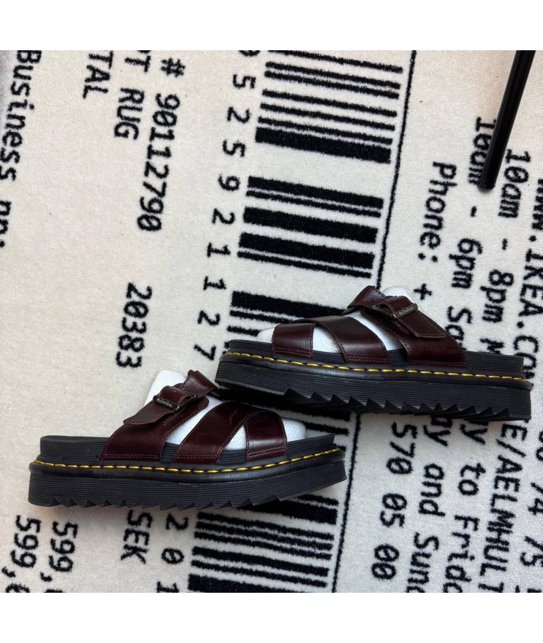 DR. MARTENS Бордовые кожаные шлепанцы, фото 6