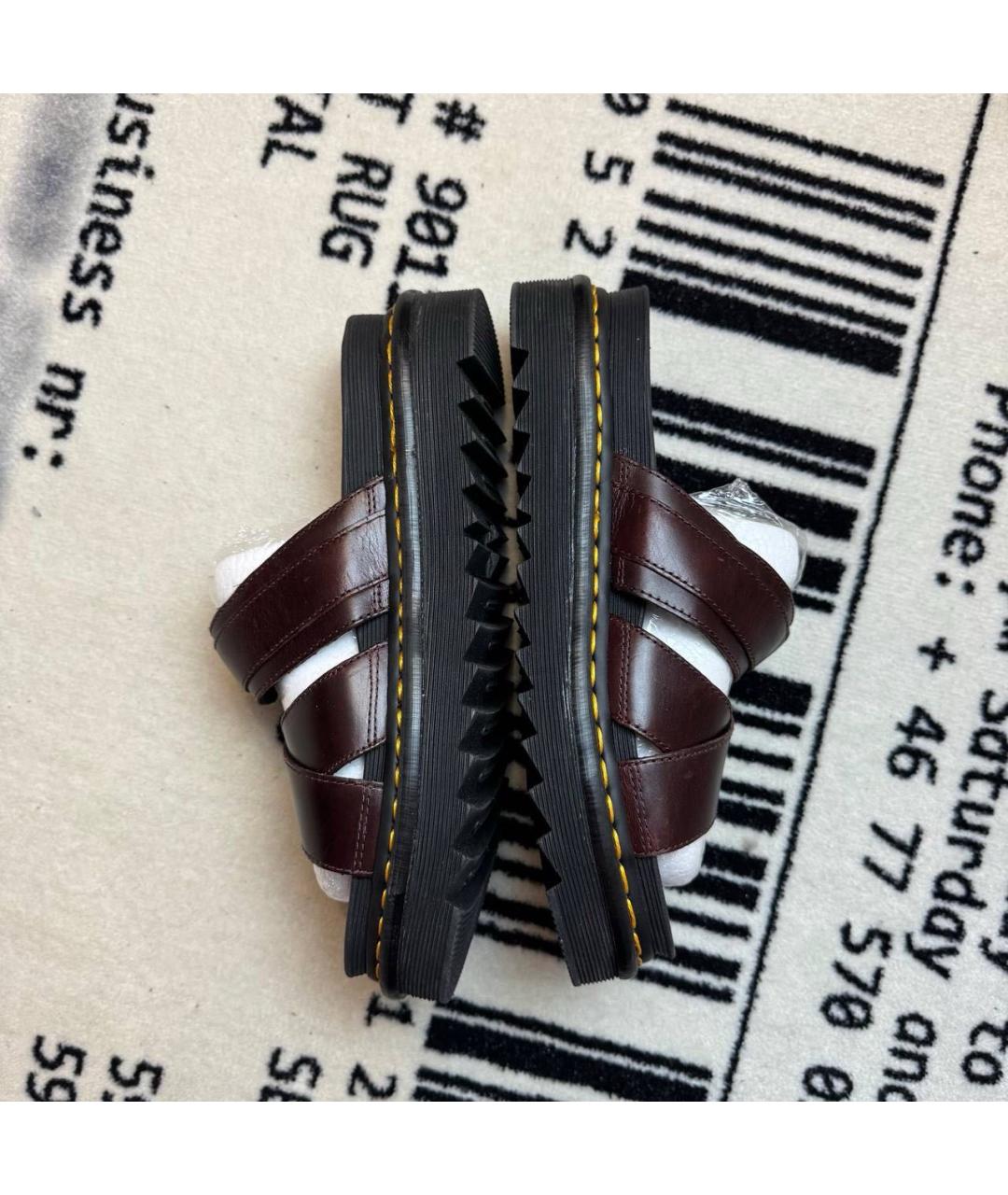 DR. MARTENS Бордовые кожаные шлепанцы, фото 3