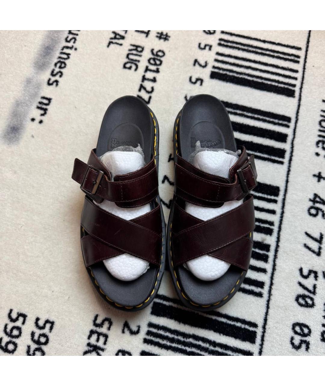 DR. MARTENS Бордовые кожаные шлепанцы, фото 2
