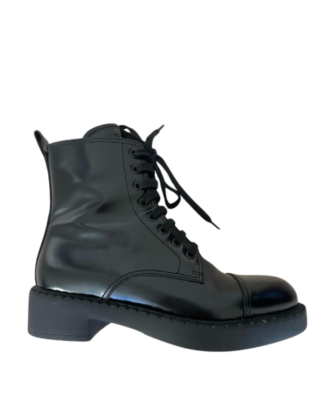 PRADA Черные кожаные ботинки, фото 1
