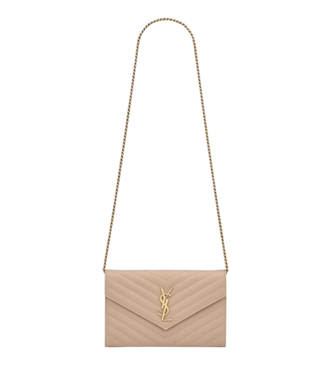 SAINT LAURENT Бежевая кожаная сумка через плечо, фото 1