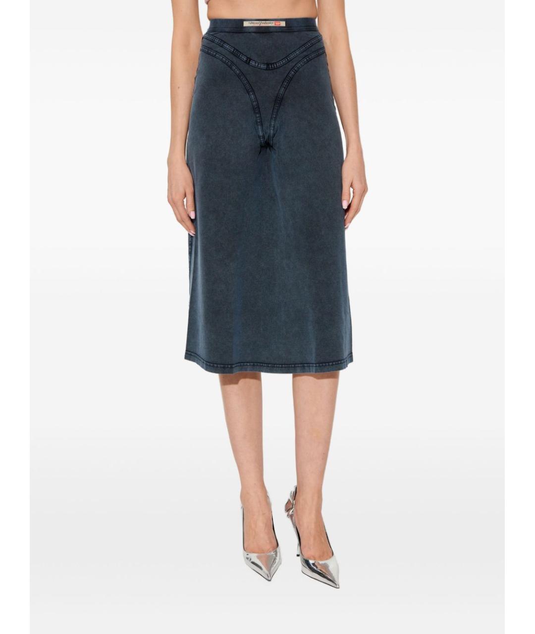 DIESEL Синяя хлопковая юбка миди, фото 4