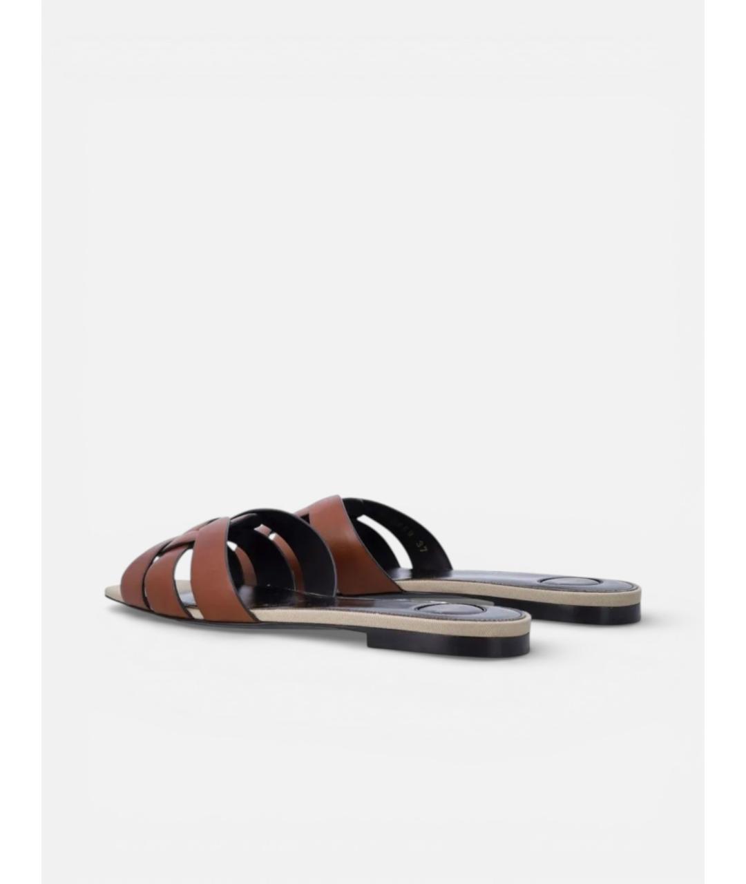 SAINT LAURENT Коричневые кожаные шлепанцы, фото 3