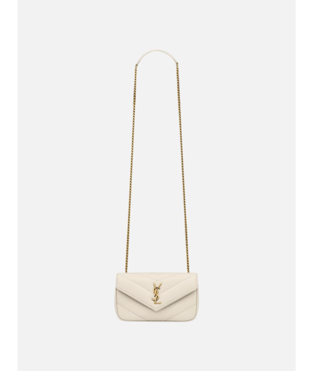 SAINT LAURENT Белая кожаная сумка через плечо, фото 4