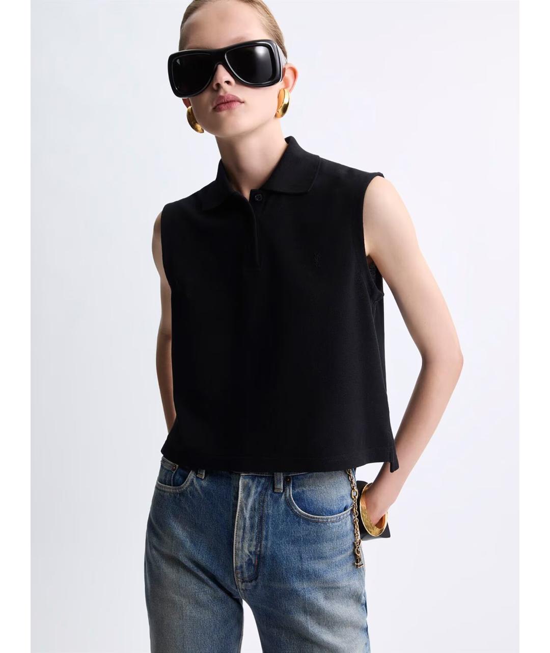 SAINT LAURENT Черная хлопковая футболка, фото 2