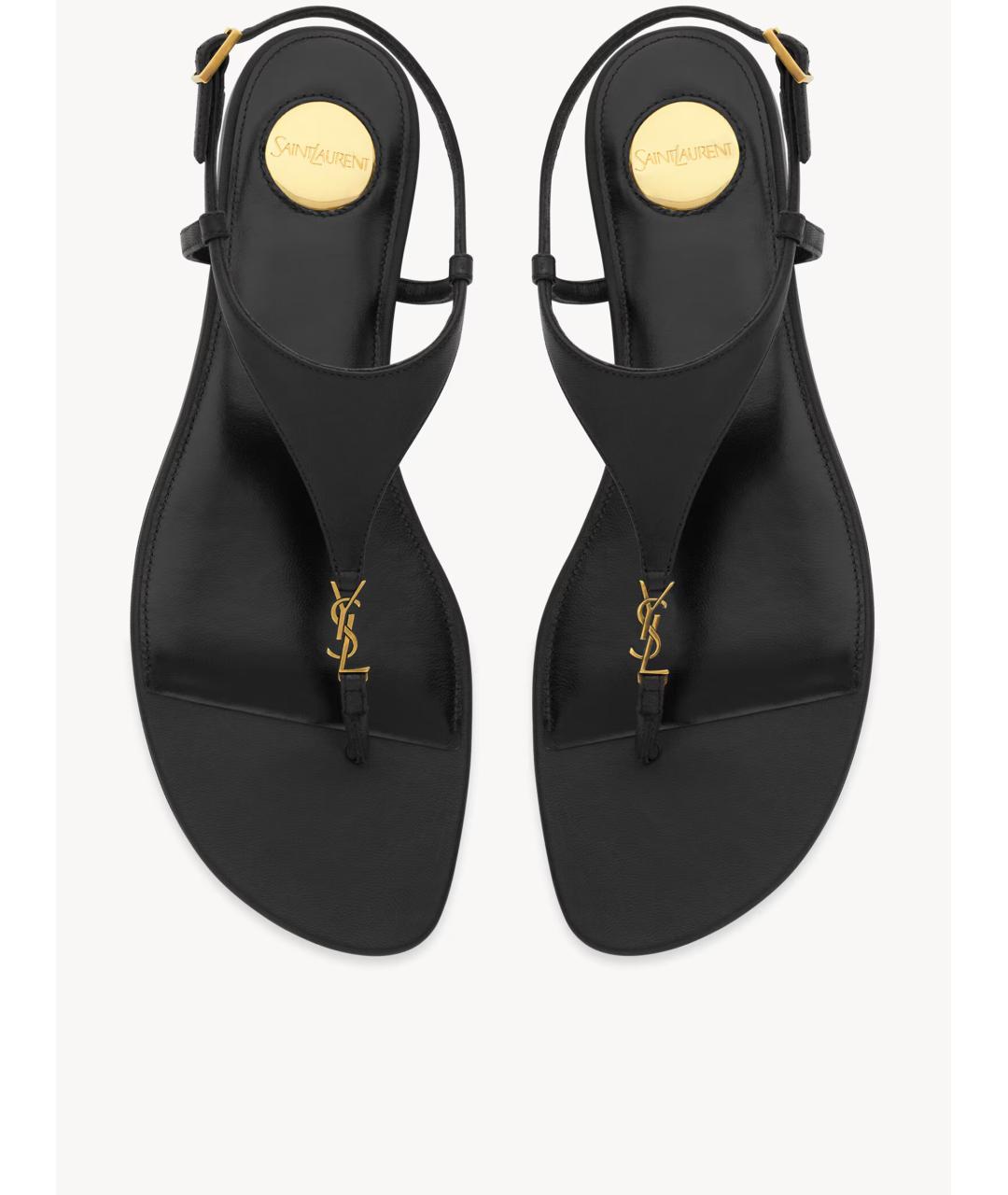 SAINT LAURENT Черные кожаные сандалии, фото 2