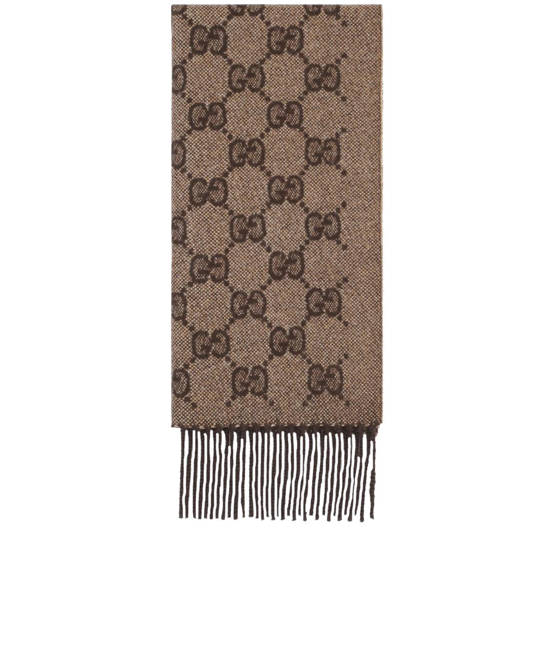 GUCCI Коричневый кашемировый шарф, фото 1