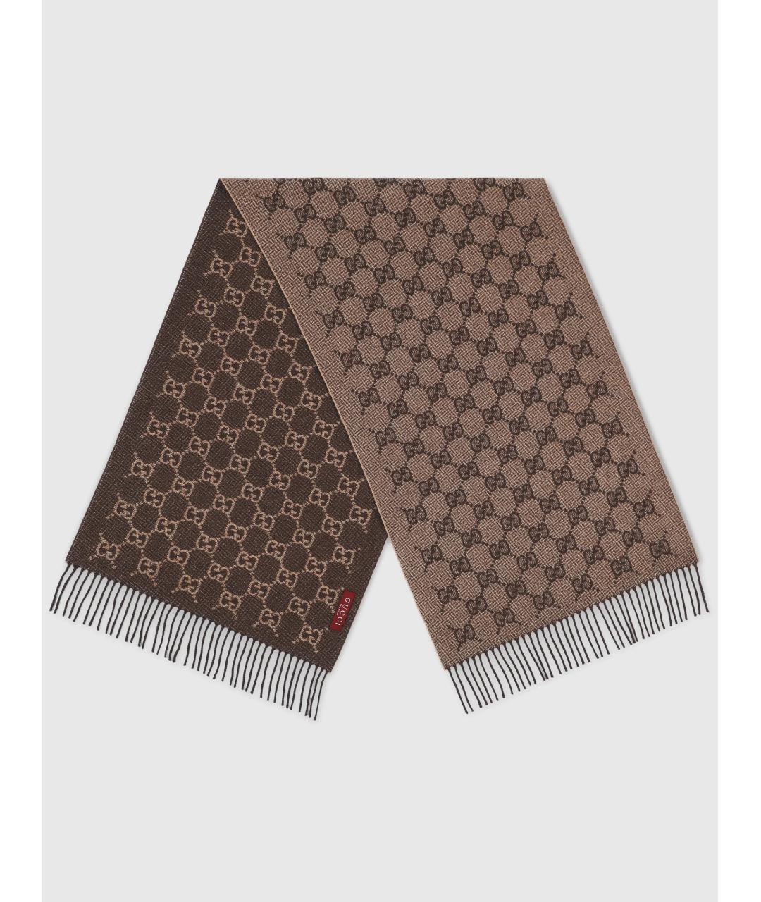 GUCCI Коричневый кашемировый шарф, фото 2