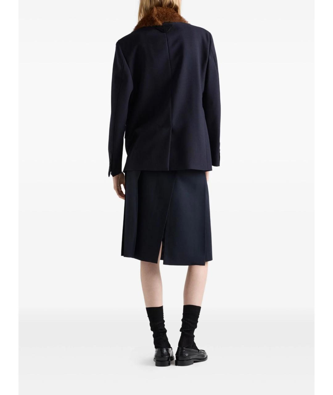 PRADA Темно-синяя шерстяная юбка миди, фото 3