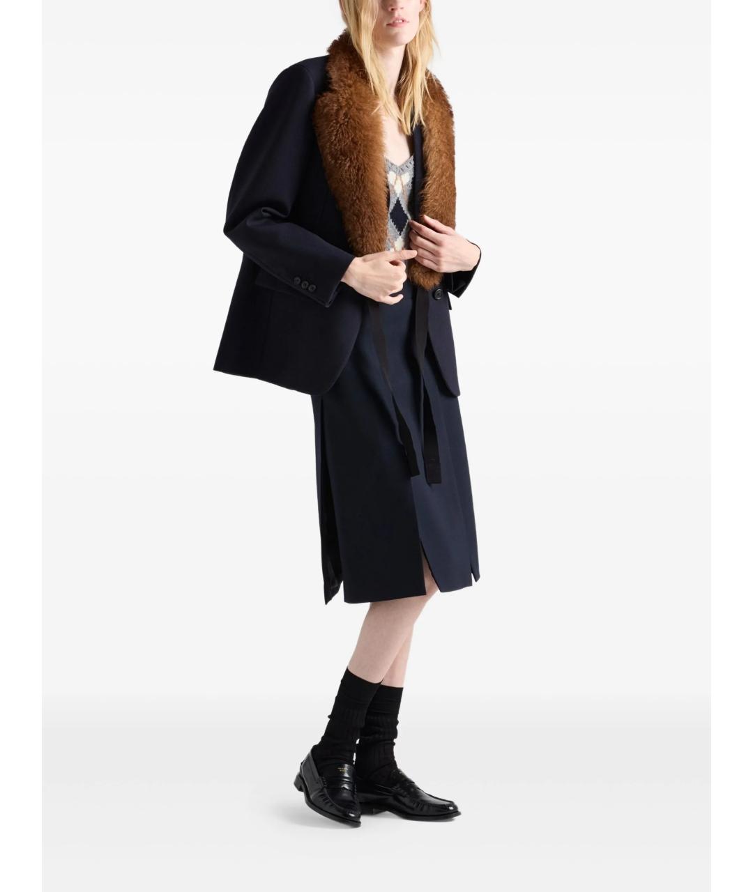 PRADA Темно-синяя шерстяная юбка миди, фото 2