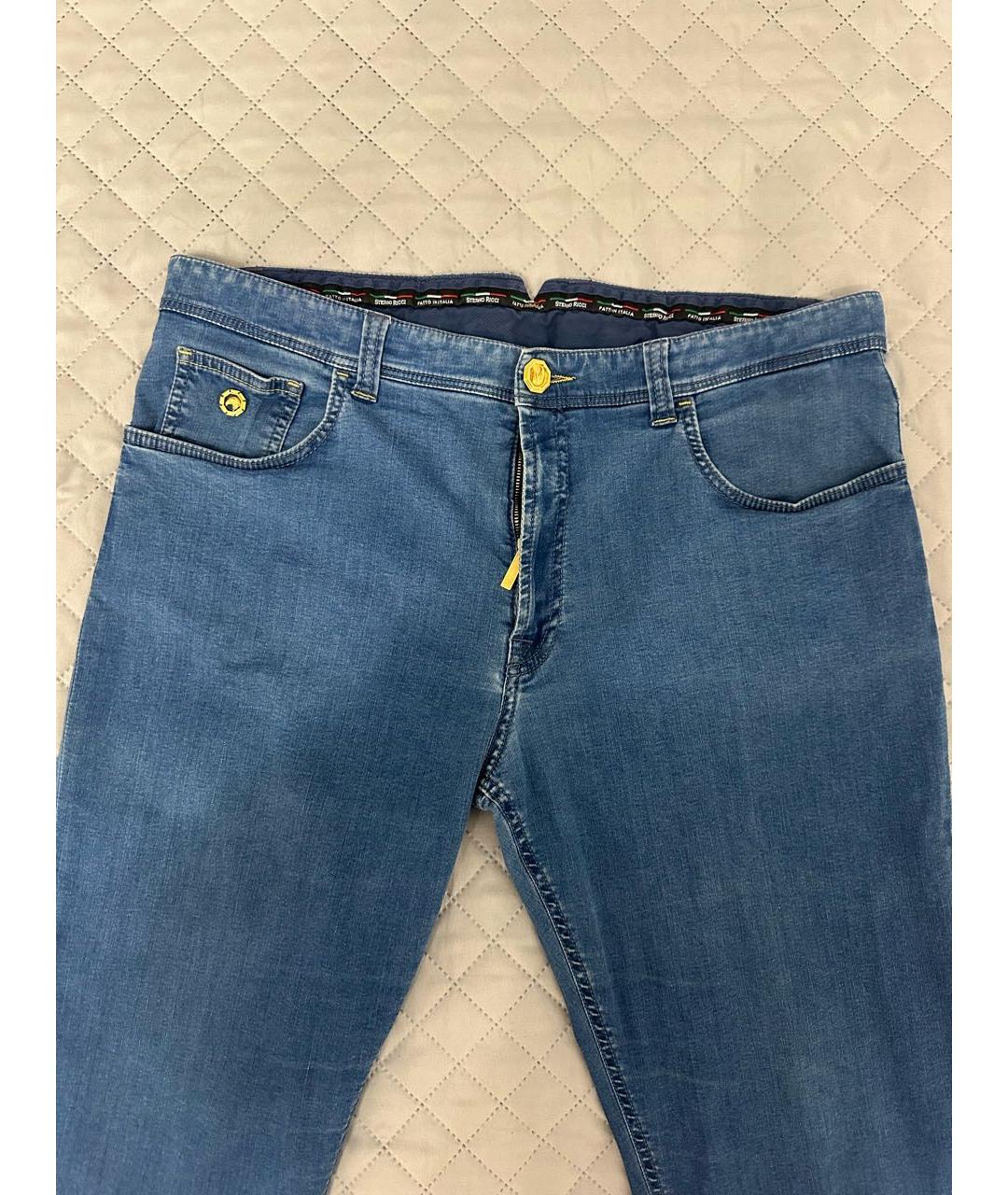 STEFANO RICCI Голубые хлопко-эластановые прямые джинсы, фото 2