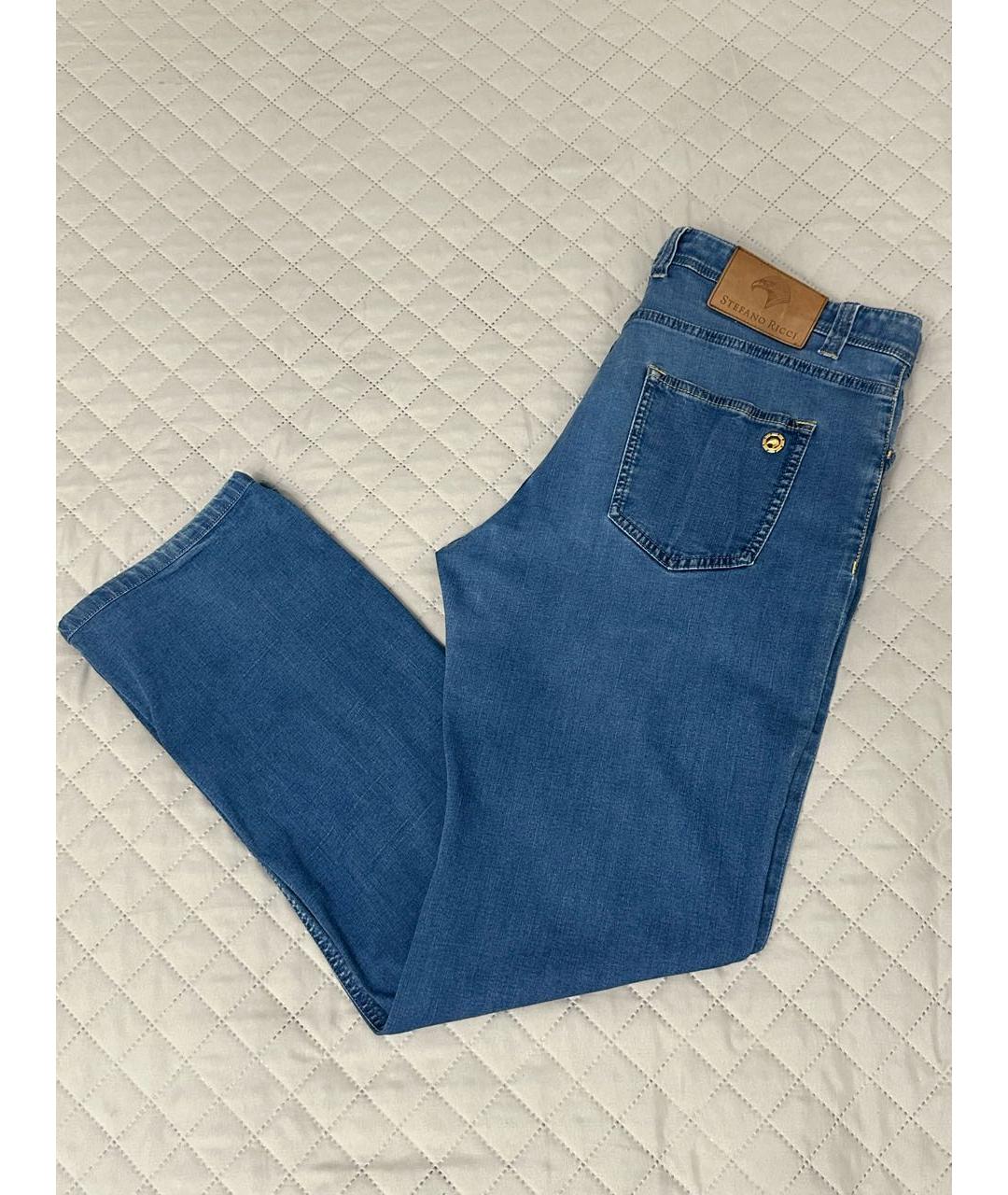 STEFANO RICCI Голубые хлопко-эластановые прямые джинсы, фото 3