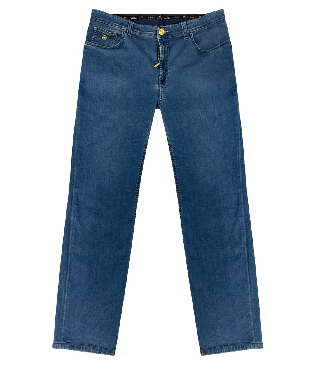 STEFANO RICCI Голубые хлопко-эластановые прямые джинсы, фото 1