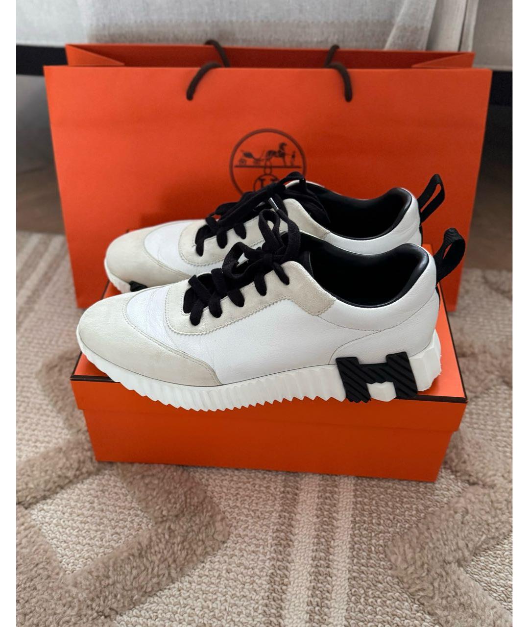 HERMES Белые кожаные кроссовки, фото 9