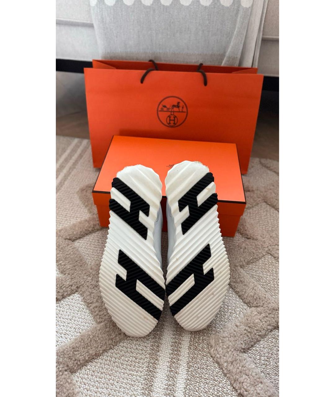 HERMES Белые кожаные кроссовки, фото 7