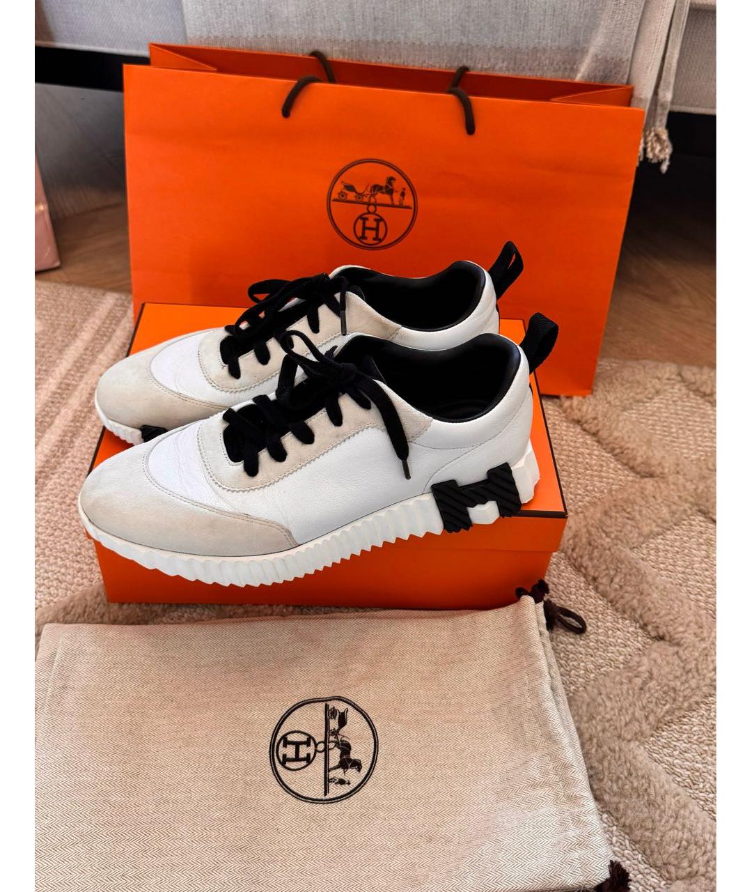 HERMES Белые кожаные кроссовки, фото 3