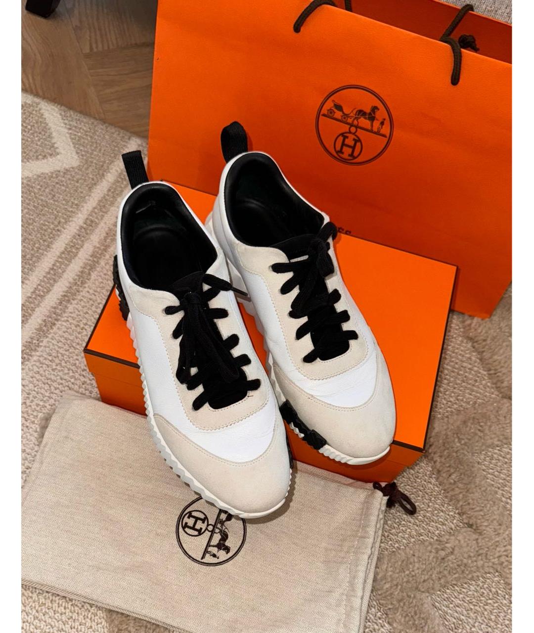 HERMES Белые кожаные кроссовки, фото 2