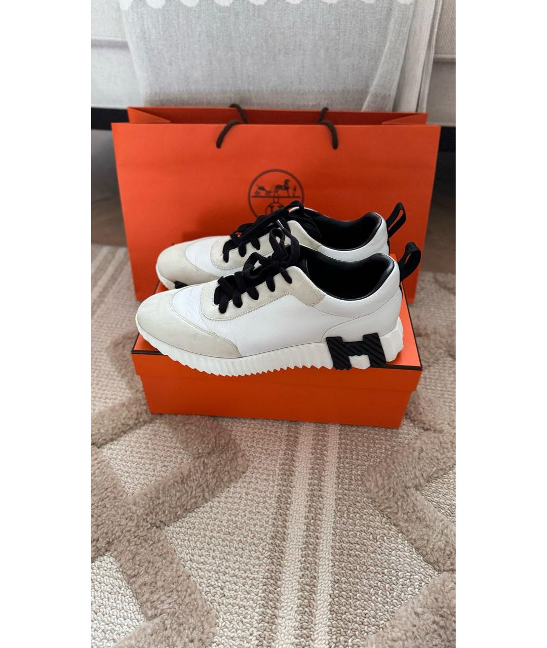 HERMES Белые кожаные кроссовки, фото 5