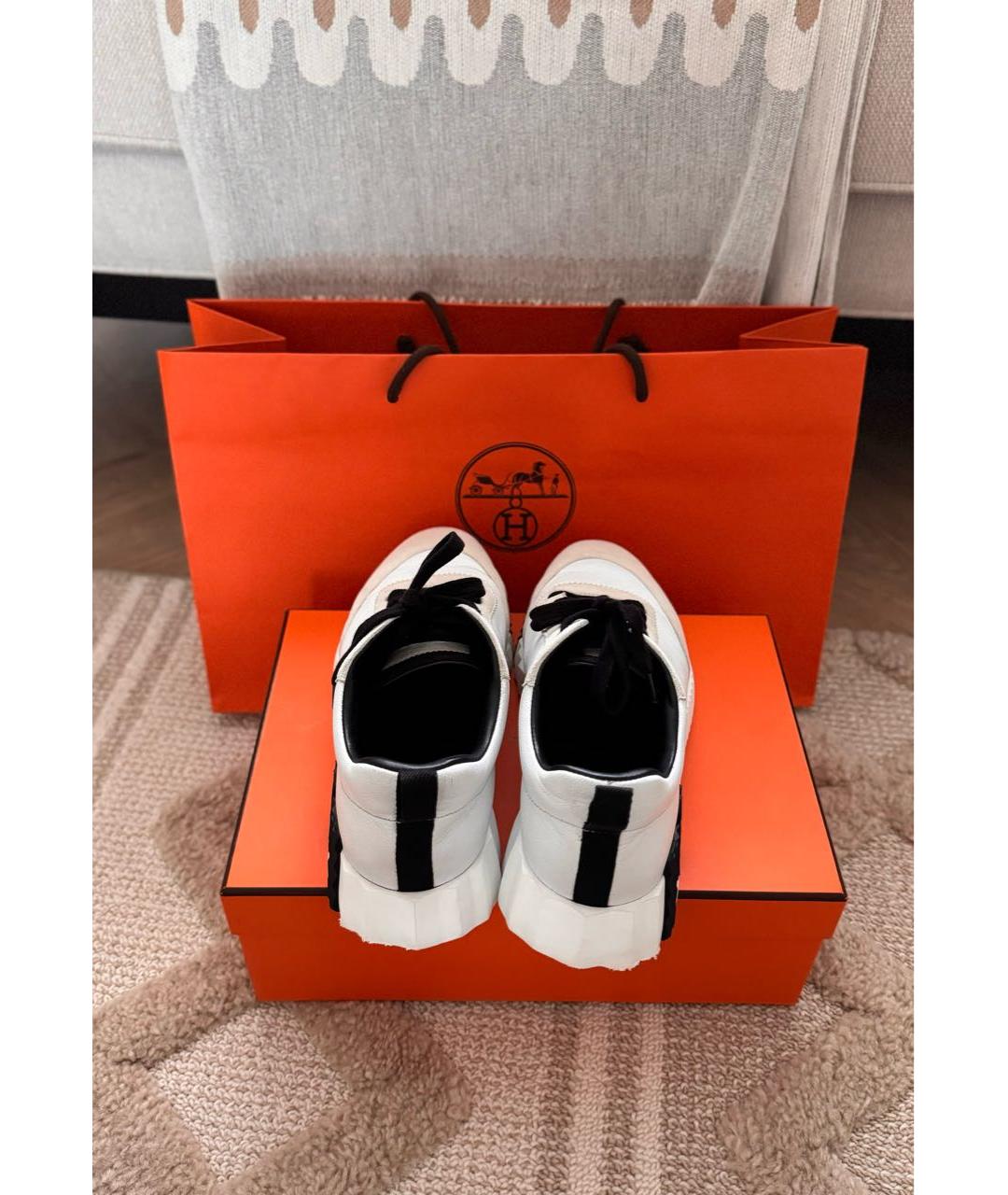 HERMES Белые кожаные кроссовки, фото 4