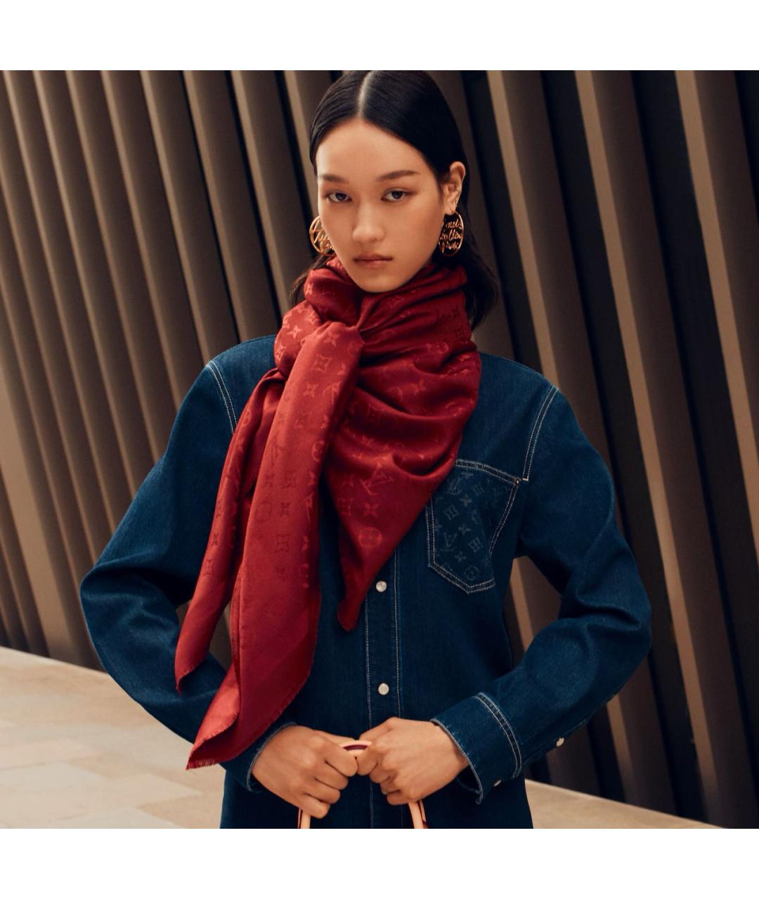 LOUIS VUITTON Красный шерстяной платок, фото 2