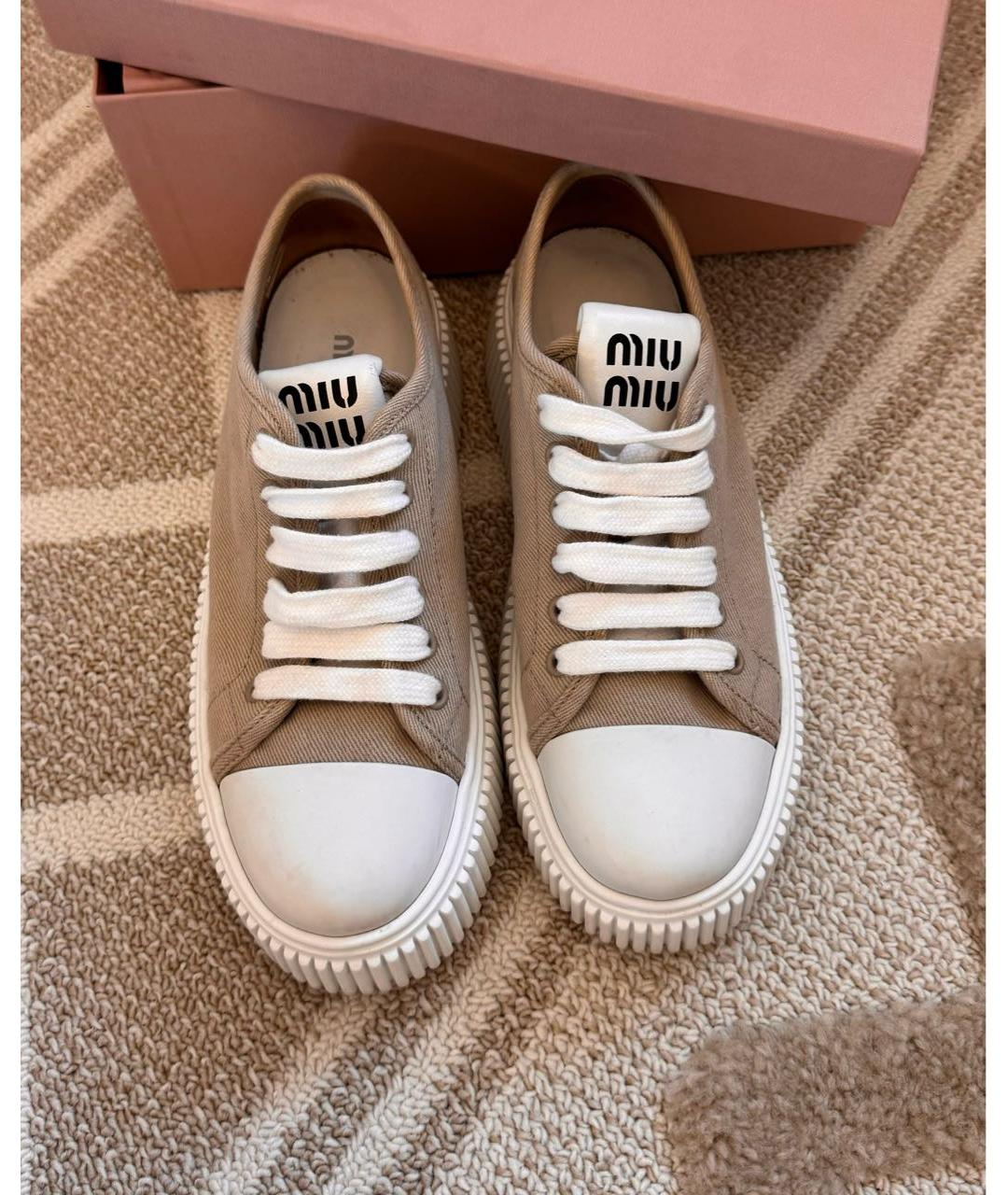 MIU MIU Бежевые текстильные кеды, фото 4