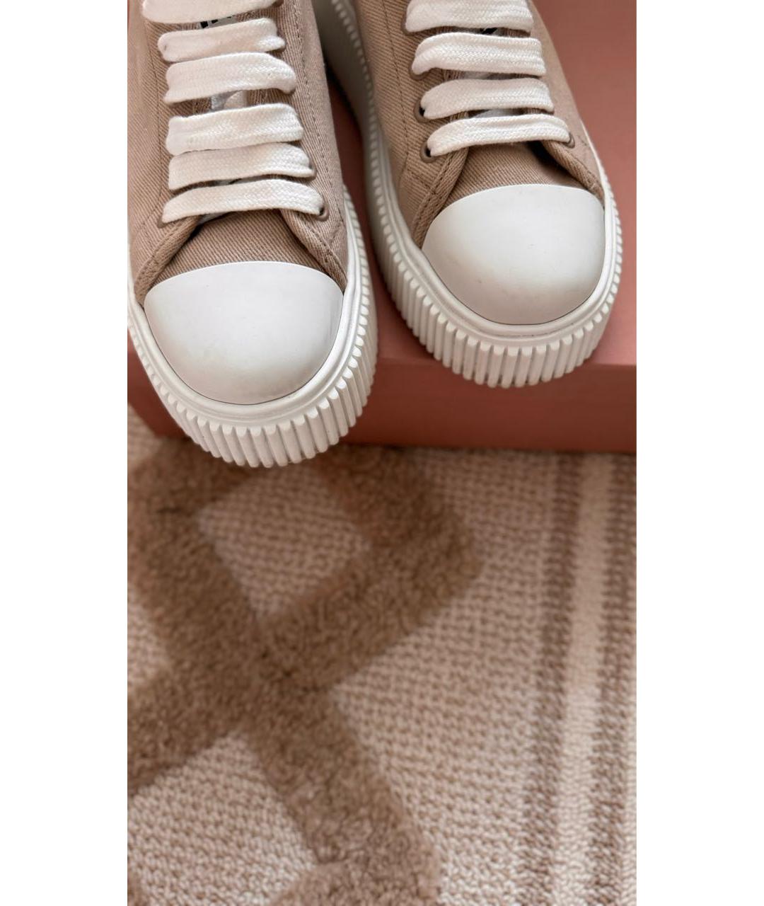 MIU MIU Бежевые текстильные кеды, фото 5