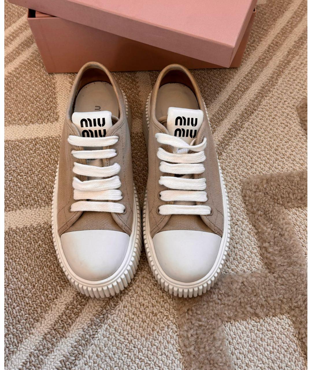MIU MIU Бежевые текстильные кеды, фото 8