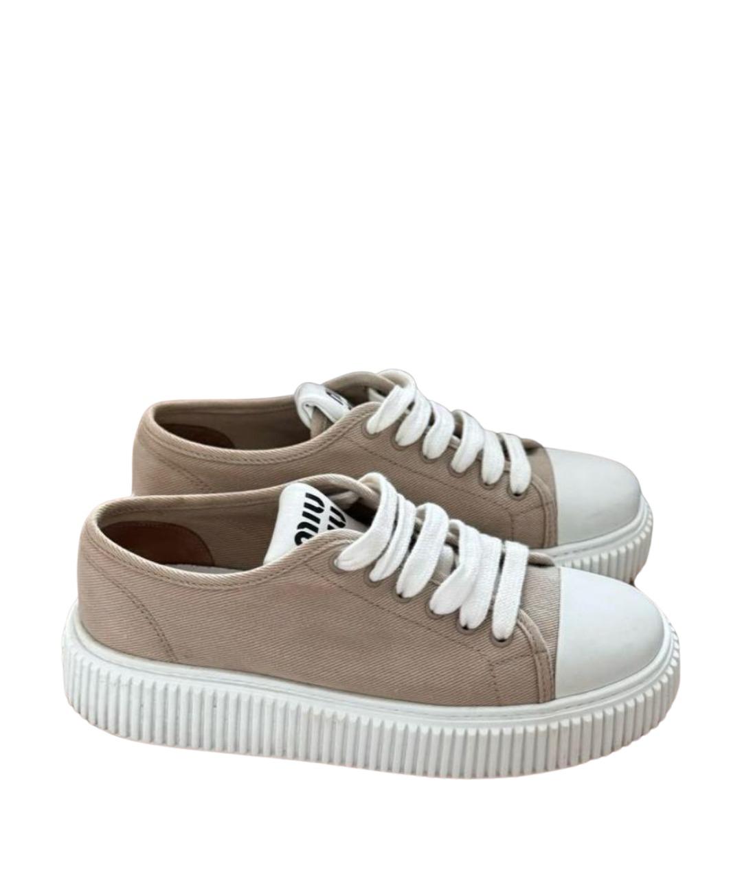 MIU MIU Бежевые текстильные кеды, фото 1